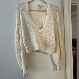 Free People cropped cream knit sweater